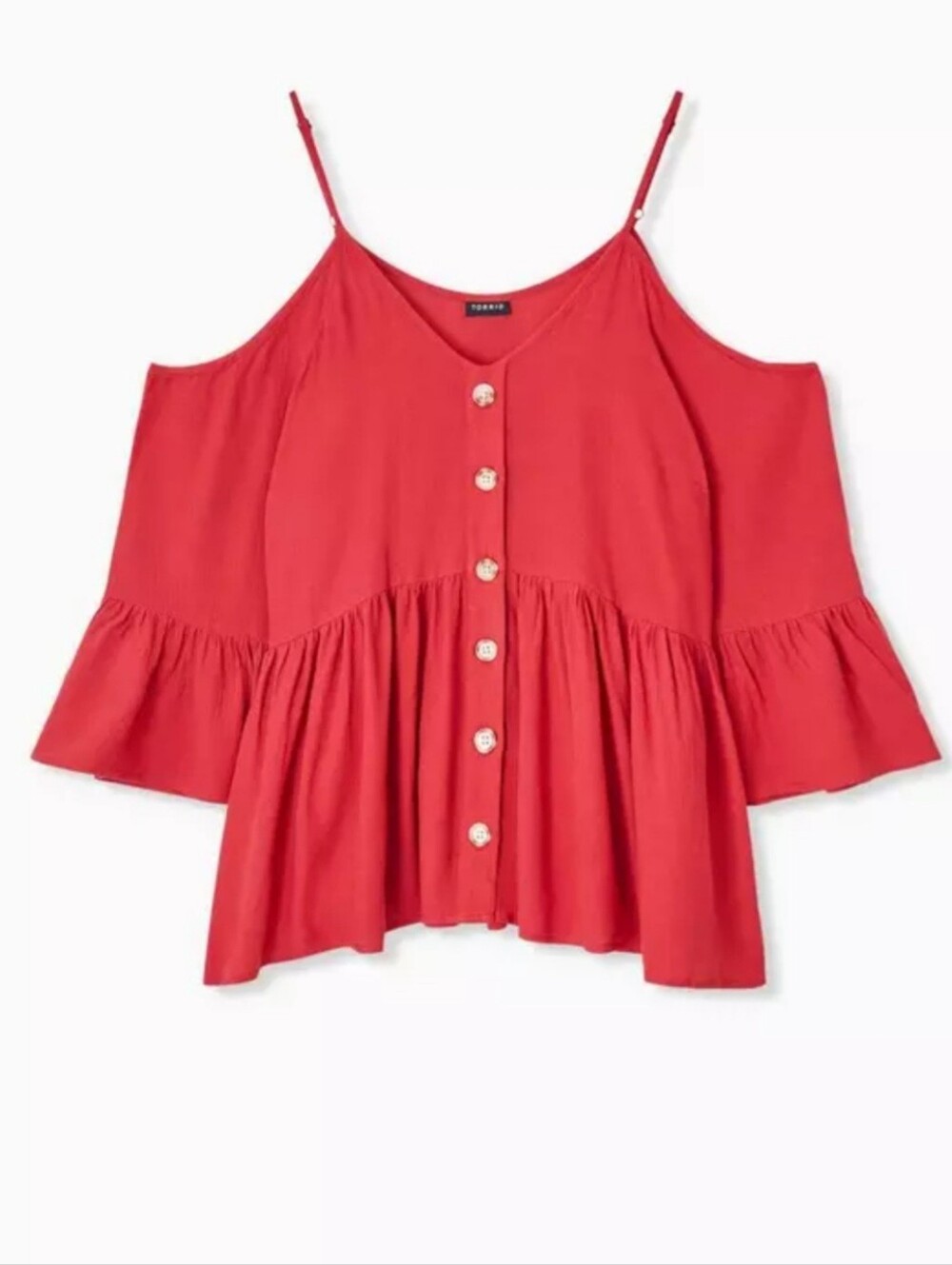 torrid Red Button-Front Cold Shoulder Peplum Top